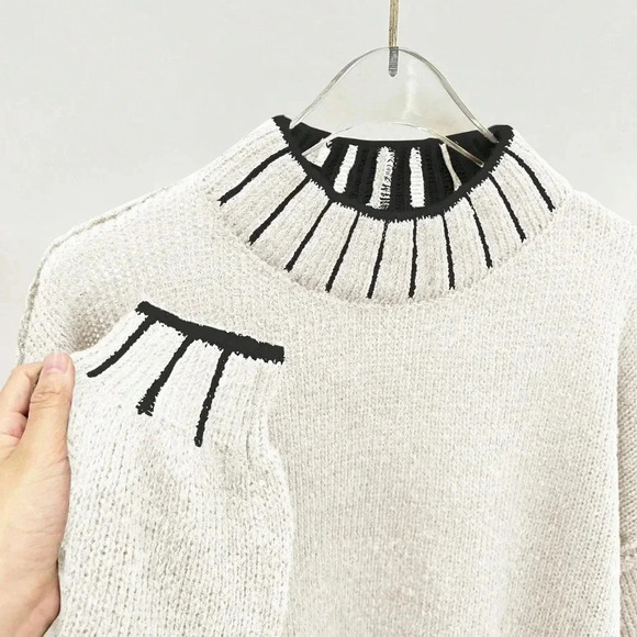 Autumn/Winter Casual Round Neck Colorblock Striped Stand Collar L - Picture 2 of 5